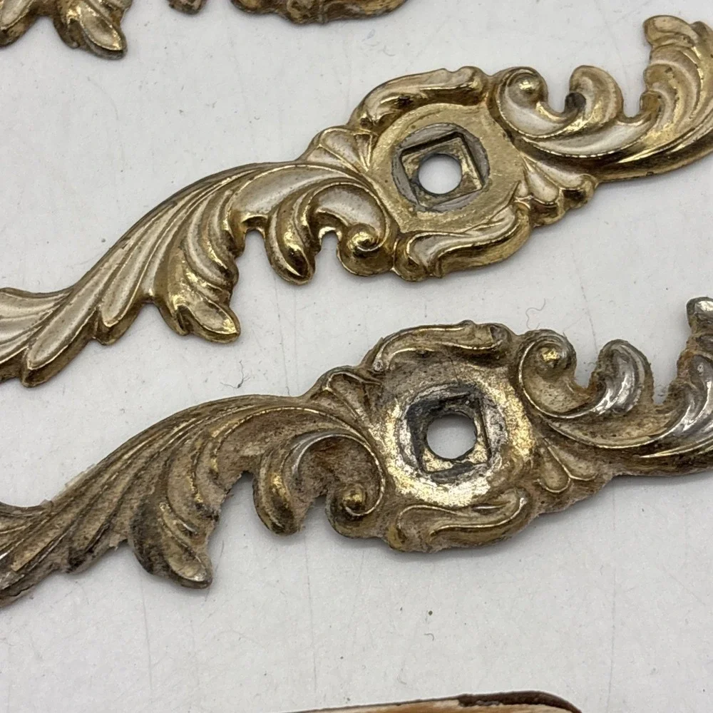 vintage metal Brass French Provincial rocco cabinet hinge drawer pull Gold